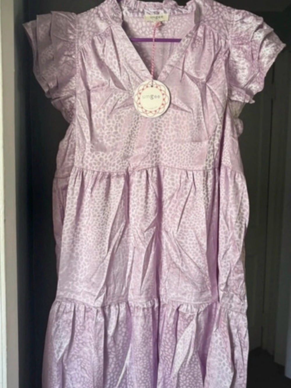 Umgee Women’s Lilac Tiered Dress with Subtle Animal Print